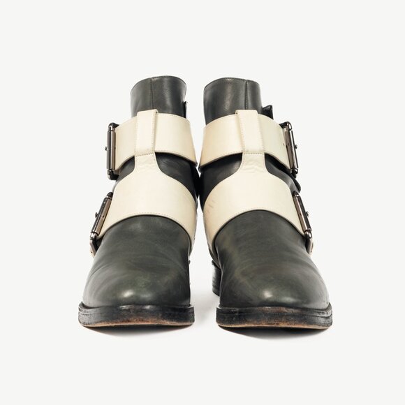 Pierre Hardy PF/14 Green Colourblock Leather Buckled-Strap Booties - Picture 2 of 10